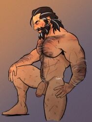 1boy black_hair blackwall chest_hair dragon_age dragon_age_inquisition flaccid flaccid_penis hairy hairy_chest hairy_male long_hair_male male male_only oblivionscribe pubic_hair soft_penis solo solo_focus solo_male stomach_hair tagme