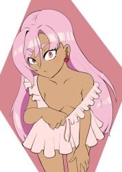 crazy crazy_eyes heart_earrings let_this_grieving_soul_retire! lingerie liz_smart nageki_no_bourei_wa_intai_shitai nightgown nonude pink_hair pink_lingerie pink_nightgown shorts tan_body tan_skin tease teasing teasing_viewer tsundere yandere