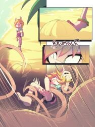 3:4 absurd_res anthro beach blonde_hair colored_nails colored_toenails feet female foot_fetish gynomorph_(lore) hair hi_res imminent_vore incoming_attack lagomorph mammal milky_rivas monster nails pink_body sand sega solo sonic_the_hedgehog_(series) speendlexmk2 surprised tentacle_pit tentacles toenails toes