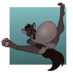 1:1 2026 andromorph anthro black_hair blue_eyes border brown_body brown_fur brown_pawpads clitoris dansharkman digital_drawing_(artwork) digital_media_(artwork) english_description facial_piercing fur genitals gesture green_background grey_body grey_fur hair hand_gesture hi_res humanoid_genitalia humanoid_hands humanoid_vulva hyena hyper hyper_pregnancy inner_ear_fluff intersex legs_up looking_at_viewer lying mammal navel navel_barbell navel_piercing nose_piercing nude_andromorph nude_anthro on_back outie_navel pawpads piercing pointing pointing_at_self pregnant pregnant_andromorph pregnant_anthro pregnant_intersex simple_background solo spread_legs spreading tongue tongue_out tuft vulva white_border xavier_(devan_doberman) yellow_sclera