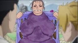 anime assassin background_character bimbofication boobs boobs_out breast_expansion breast_press breasts breasts_out chubby chubby_female edit edited_screencap erect_nipples eyes_closed fat fertile gilf grandmother granny huge_breasts hyper_breasts knife large_breasts lifting_own_clothes lothkafas married_woman medium_breasts nipple_bulge older_female presenting presenting_breasts revealing_breasts sagging_breasts sweat yomi_no_tsugai