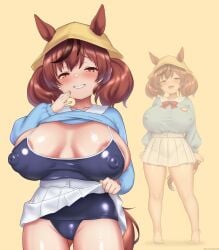 gray_eyes hat neko4xmata_(mao_zhuo) nice_nature_(umamusume) questionable red_hair swimsuit thick