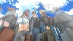 ass ass_focus blush_lines blushing blushing_at_viewer blushing_female caesar_king caesar_king_(zenless_zone_zero) cityscape giantess looking_at_viewer looking_away looking_down poisoned_palkia viewed_from_behind viewed_from_below zenless_zone_zero zhu_yuan