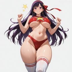 1girls ai_generated athena_asamiya big_breasts big_tits clothed clothed_female hairband king_of_fighters light-skinned_female light_skin long_hair pale-skinned_female pale_skin pussy star thick white_skin