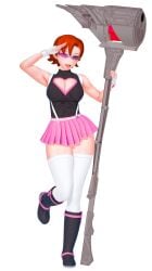 1girls arrancon cleavage clothed_female hammer magnhild_(rwby) nora_valkyrie orange_hair orange_hair_female pose posing rwby solo_female sticking_out_tongue sunglasses