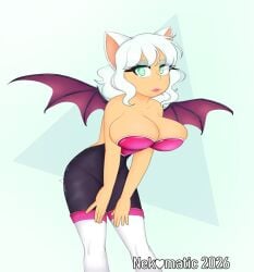 bat_ears bat_tail bat_wings bending_over breasts_spilling_out green_eyes hanging_breasts kemonomimi nekomatic rouge_the_bat small_tail sonic_(series) sonic_the_hedgehog_(series) tagme tail tight_clothing white_hair wings