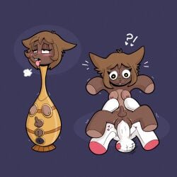 1:1 abstract_background after_transformation anus bdsm breasts brown_body brown_fur buckteeth duo exclamation_point eyelashes eyelashes_through_hair female forced fur futanari genitals hair heart_eyes heart_symbol hi_res imp implied_transformation inanimate_transformation markings nonbinary_(lore) penis plushie puffy_anus question_mark questionable_consent rape respecies sex small_breasts small_penis teeth tongue transformation translucent translucent_hair vulva whisker_markings yellow_eyes