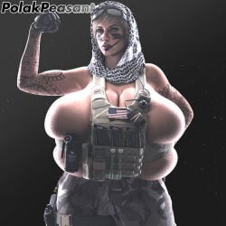 breast_press huge_breasts large_breasts muscles muscular polakpeasant rainbow_six rainbow_six_siege skindentation tactical_gear tactical_nudity valkyrie_(rainbow_six)
