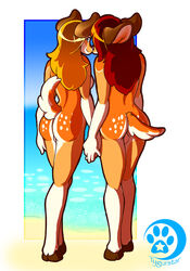 2girls ass beach cervine deer female female_only hooves multiple_females multiple_girls pussy seaside tygurstar yuri