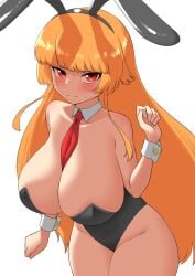 big_breasts bunny_ears bunnysuit long_hair nobunagapero orange_eyes orange_hair peronattu plump_thighs tie_between_breasts
