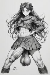 1futa abs ai_generated balls balls_bigger_than_head big_balls big_penis black_and_white black_and_white_hair breasts crop_top fate/stay_night fate_(series) fit_futa foreskin futa_only futanari huge_balls huge_cock intersex joeletruand light-skinned_futa long_hair low_hanging_balls manga muscular_futa penis penis_out_of_skirt sagging_balls saggy_balls skirt solo solo_focus solo_futa tohsaka_rin uncircumcised uncut_penis veiny veiny_balls veiny_penis