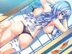 akaza apple_butt areolae ass bikini blue_hair breasts cameltoe dimples_of_venus disembodied_hand edit female fingering floating_hands fondling full_body grope groping henshin_3 large_breasts long_hair lying lying_down magic magic_hands molestation nipples oil oiled plump plump_ass pussy rape sideboob skindentation sunbathing topless