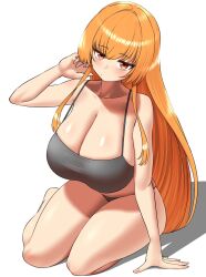 big_breasts black_bra black_panties long_hair looking_at_viewer nobunagapero orange_eyes orange_hair peronattu plump_thighs sitting viewed_from_above