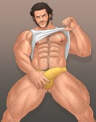 1boy abs arm_hair balls ballsack belly_hair big_nipples big_penis blue_eyes body_hair boner bottomless brown_hair chest_hair color d-prime248 dangling_balls dangling_testicles dark_hair digital_media_(artwork) erect_nipples erection facial_hair foreskin grabbing_bulge gradient_background grey_eyes hairy hairy_balls hairy_legs headingsouth holding_bulge james_howlett looking_at_viewer male male_nipples male_only male_pubic_hair marvel marvel_comics muscles muscular muscular_male mutant naughty_face nipple_holes nipples partially_retracted_foreskin pecs pinup presenting pubic_hair puffy_nipples shirt_lift sideburns smile solo tank_top testicles thick_thighs treasure_trail uncensored underwear watermark wolverine_(x-men) x-men yaoi