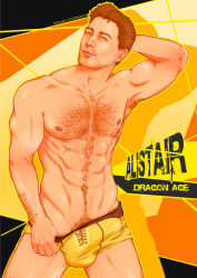 alistair_theirin chest_hair dragon_age dragon_age_origins erection_through_clothes erection_under_underwear freakoutduder gay green_eyes happy_trail male male_focus male_only pubic_hair solo solo_focus solo_male tagme underwear underwear_only