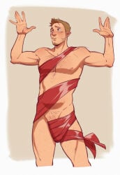 1boy alistair_theirin dragon_age dragon_age_origins gift gift_wrapped male male_only meme meme_reference nude_guy_wrapped_in_ribbons_standing_(meme) solo solo_focus solo_male tagme tagme_(artist) wrapped wrapped_up