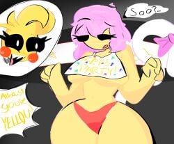 1girls breasts clothing cosplay five_nights_at_freddy's jhavu_(oc) jhavubut_nsfw original_character roblox robloxian self_upload tagme thighs toy_chica_(cosplay) toy_chica_(fnaf) underboob