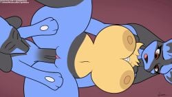 animated animated_gif areola big_breasts big_penis bouncing_breasts breasts duo female female_anthro female_penetrated generation_4_pokemon genitals hi_res lucario male male/female male_penetrating male_penetrating_female nintendo nipples penetration penis pokemon pokemon_(species) riolu sex sprinkles_(artist) tan_areola tan_nipples vaginal vaginal_penetration