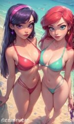 2girls ai_generated ariel disney disney_princess eraofmeat female meat_master meat_posts public the_incredibles the_incredibles_2 the_little_mermaid violet_parr