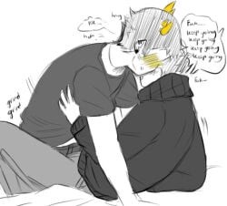 blush blush_lines blushing clothed clothed_sex grinding grinding_through_clothes gummypron homestuck karkat_vantas male male/male sollux_captor