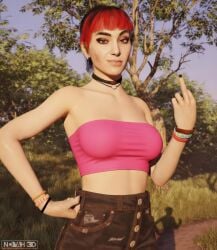 ai_assisted dyed_hair female_only female_solo lost_records:_bloom_&_rage middle_finger nora_malakian novah3d only_female pink_top pink_topwear seductive seductive_look seductive_smile smile solo solo_female strapless strapless_bra strapless_dress strapless_top strapless_topwear teenage_girl teenager video_games videogame