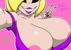 1girls belyasnikov big_breasts boob_window breasts cleavage enormous_breasts female female_only giant_breasts gigantic_breasts huge_breasts large_breasts marie_(cally3d) massive_breasts oc original_character peace_sign v