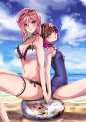 akate ass ball_(object) beach beach_ball big_breasts busty competition_swimsuit compressed girls'_frontline inflatable multicolored_hair on_ball pool_toy popping r93_(girls'_frontline) sand school_swimsuit sit_to_pop sitting sitting_on_ball sitting_on_beach_ball sky small_breasts squish squishing summer thick_thighs thigh_strap thighhighs type_4_(girls'_frontline) white_bikini