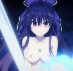ass_length_hair big_breasts date_a_live magical_sword nude nude_edit nude_filter purple_eyes purple_hair purple_hair_ribbon thin_female yatogami_tohka