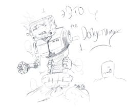 1boy 1other ambiguous_gender anonymous_male blush breath dialogue duo embarrassed genital_fluids genitals inscryption p03_(inscryption) penetration penile penile_penetration penis robot russian_text sex simple_background sketch smirk speech_bubble text tremble_spikes trembling visible_breath
