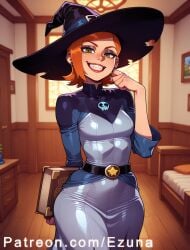 ai_generated ben_10 big_ass big_butt big_thighs blush ezuna female female_only green_eyes gwen_tennyson huge_ass huge_butt huge_thighs medium_breasts orange_hair small_breasts wanuze wide_hips witch witch_costume witch_hat