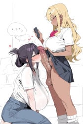 black_hair blonde_hair futa_on_female futanari phone xipa