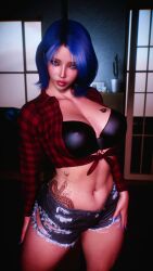 1girl 1girls 2026 3d 4k abs background bed bedroom belly belly_button big_breasts big_lips blue_eyes blue_hair blue_nails bnwo bra breasts chromatic_aberration clothed clothing crashbanditkut depth_of_field detailed_background eyebrows eyelashes eyeshadow female hair hi_res high_resolution highres human indoors inside light-skinned_female light_skin lips lipstick long_eyelashes long_nails looking_at_viewer makeup mascara mature mature_female medium_hair nail_polish nails navel night original original_character pinup plump puckered_lips qos qos_tattoo queen_of_spades queen_of_spades_symbol queen_of_spades_tattoo room self_upload shirt short_hair shorts six_pack snowbunny solo solo_female solo_focus standing straight straight_hair tattoo tattoos thick thick_lips thick_thighs thighs tummy virt-a-mate virtamate young young_female