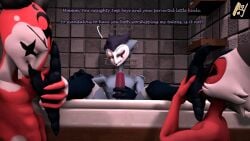 16:9 2_toes 3d_(artwork) 4k absurd_res aldenyates animal_humanoid anthro anthro_on_anthro avian avian_feet avian_humanoid barefoot bath bathing bathroom bathroom_sex bathtub bird blitzo_(helluva_boss) claws digital_media_(artwork) dirty_talk english_text feet foot_fetish foot_focus foot_grab foot_in_mouth foot_lick foot_play foot_suck genitals goetia hellaverse helluva_boss hi_res hind_toe hindpaw humanoid imp licking masturbation moxxie_(helluva_boss) owl paws penis stolas_(helluva_boss) sucking text toe_claws toe_in_mouth toe_suck toes tongue widescreen worship worship_play worshipping_feet