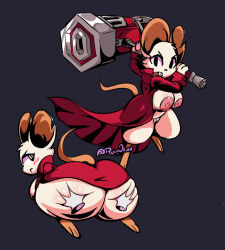 big_breasts boobs clothing disembodied_hands hammer mina_(mina_the_hollower) mina_the_hollower mouse mouse_ears robe rodent ruimu_kiou shortstack yacht_club_games