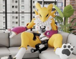 3d_(artwork) animal_genitalia animal_penis anthro aydan_(aydanfox) aydultcontent bandai_namco big_breasts black_body black_fur black_sclera blep breasts canid canine cuddling digimon digimon_(species) digital_media_(artwork) dominant dominant_female duo female fox fur furniture genitals hair hi_res male male/female mammal nipples nude penis renamon size_difference smile submissive submissive_male thick_thighs tongue tongue_out tuft white_body white_fur yellow_body yellow_fur
