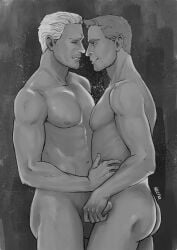 2boys alistair_theirin black_and_white cullen_rutherford dragon_age dragon_age_inquisition dragon_age_origins gay kachanai male_focus male_only tagme_(artist)