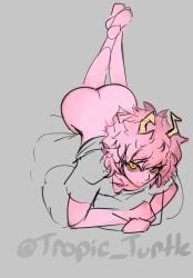1girls cleavage downblouse mina_ashido my_hero_academia prone shirt_only showing_ass sketch skirt_removed tropic_turtle