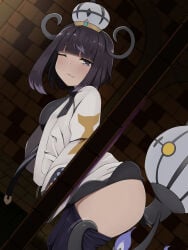 1girls blush chandelure clothed_sex clothes_down clothes_pull gwynn_(pokemon) headgear leggings leggings_down looking_at_viewer magic motion_lines one_eye_closed pants_down pants_pull pokemon pokemon_legends:_z-a pokephilia pulling_clothing pulling_down_pants purple_eyes purple_hair sex sex_from_behind stuck stuck_in_wall through_wall whitesno_w