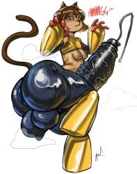 ass_focus balls breasts bulge cat_ears cat_tail clothed clothing feline furry futa_only futanari gameoverse kit_(gameoverse) light-skinned_futa light_skin navesnor nipples penis small_breasts solo solo_focus tail veiny_penis