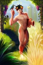 butterflies grapes hades_(game) heterochromia male_only naked_male nude_male smile solo_male vineyard zagreus