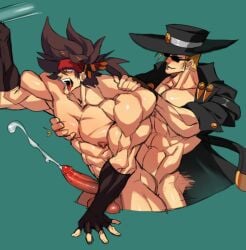 2boys anal anal_sex balls bara big_penis boner cum ejaculation ejaculation_while_penetrated erection gay gay_sex guilty_gear handsfree_ejaculation headband johnny_(guilty_gear) male male_only muscles muscular muscular_male na_insoo nude orgasm penis rennik sex sol_badguy