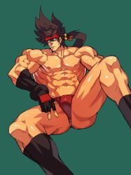 bara bulge guilty_gear headband male male_only muscles muscular na_insoo rennik sol_badguy solo solo_male spread_legs