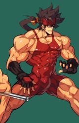 bara bulge guilty_gear headband male male_only muscles muscular na_insoo rennik singlet sol_badguy solo solo_male spread_legs wrestling_singlet