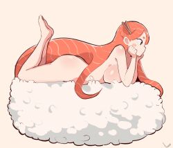 akisas99 big_breasts brown_eyes exposed_ass laying_down laying_on_stomach long_hair lying_on_stomach orange_hair original sashimi_(character)