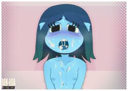 1girls after_fellatio after_oral anthro ben-ecia blue_skin cum cum_in_mouth dreamworks female female_only musk nipples open_mouth ruby_gillman ruby_gillman,_teenage_kraken squid_girl sweat