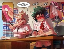 2girls adult_swim biting_lip blush english_text female female_bakugou female_deku female_only freckles genderswap_(mtf) green_hair izuku_midoriya katsuki_bakugou multiple_girls my_hero_academia pussy_juice pussy_juice_drip remote_control_vibrator rivals rule_63 school_uniform text toonami vibrator vibrator_in_pussy vibrator_under_clothes vibrator_under_panties wet_panties wet_pussy wildmage yuri