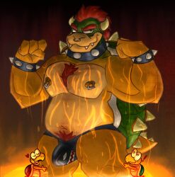 <3_eyes absurd_res anthro belly body_hair bowser bullet_bill bullet_bill_underwear chest_hair clothing dizzysauce_nsfw facial_piercing gay green_koopa_troopa group happy_trail heart heart_eyes hi_res koopa koopa_troopa lava male male/male male_only mario_(series) muscular nintendo nipple_piercing nipples nose_piercing pecs piercing pubes red_koopa_troopa scalie solo solo_in_panel thong trio underwear