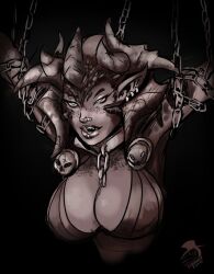 1girls areolae armpits arms_up artist_request bdsm big_breasts black_and_white black_background busty chain chained chained_arms chained_collar chained_up chained_wrists chains cleavage collar darksiders darksiders_2 darksiders_3 demon demon_girl demon_horns demoness ear_piercing earrings erect_nipples erect_nipples_under_clothes female female_focus female_only freckles freckles_on_breasts freckles_on_chest freckles_on_face freckles_on_shoulders horn horns inner_sideboob large_breasts licking licking_lips lilith_(darksiders) lip_piercing lips lipstick milf monster_girl neckwear nipples open_mouth partially_clothed pierced_nose pierced_tongue piercing piercings plain_background pointy_ears revealing_clothes revealing_clothing revealing_dress revealing_outfit seductive seductive_eyes seductive_gaze seductive_look seductive_mouth seductive_smile see-through see-through_bra see-through_clothing see-through_top sideboob simple_background skimpy skimpy_clothes skimpy_costume skimpy_outfit succubus succubus_horns tongue tongue_out tongue_piercing