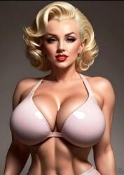 1girls ai_generated beauty_mark bexxperience big_breasts blonde_hair bra breasts busty celebrity curvy curvy_figure female female_only fit fit_female human light-skinned_female lipstick marilyn_monroe real_person red_lipstick short_hair smile solo solo_female underwear white_bra wide_hips