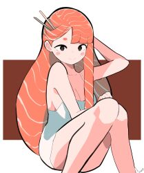 akisas99 brown_eyes exposed_legs looking_at_viewer orange_hair original original_character sashimi_(character) smiling smiling_at_viewer